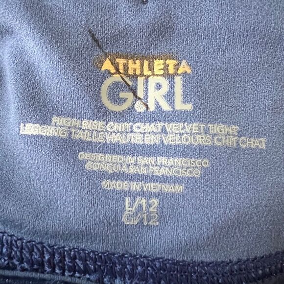 Athleta Girl Navy Blue High Rise Chit Chat Velvet Tight Leggings Large 12 NWOT - Picture 6 of 8